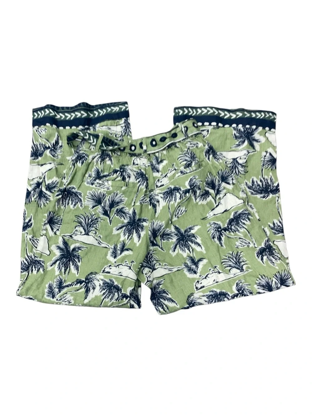Tahari Olive Green Printed Linen pants 100 % linen